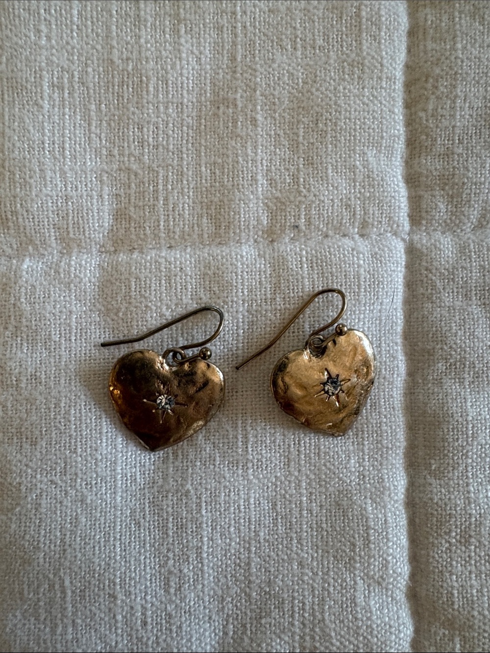 Gold Heart Drop Earrings with Star Accent